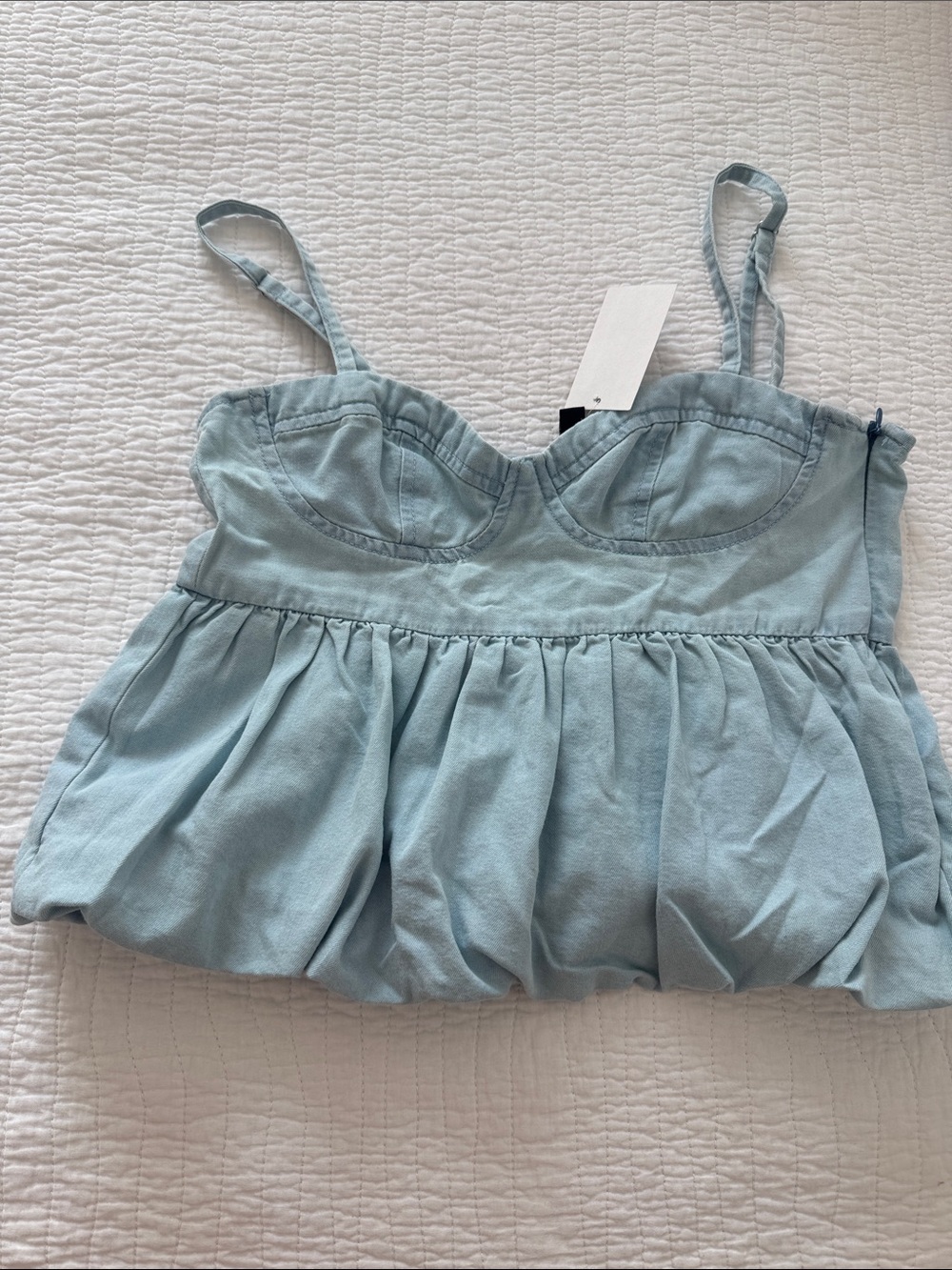 Light Denim Peplum Bustier bubble hem Top